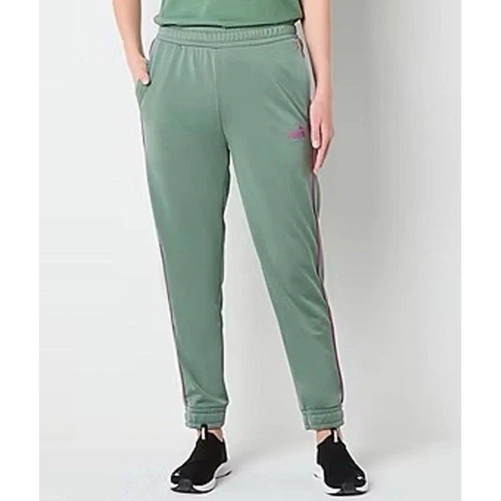 PUMA Womens‎ XXL Straight Mid Rise Track Pants Green Moon Joggers Sweat Piping